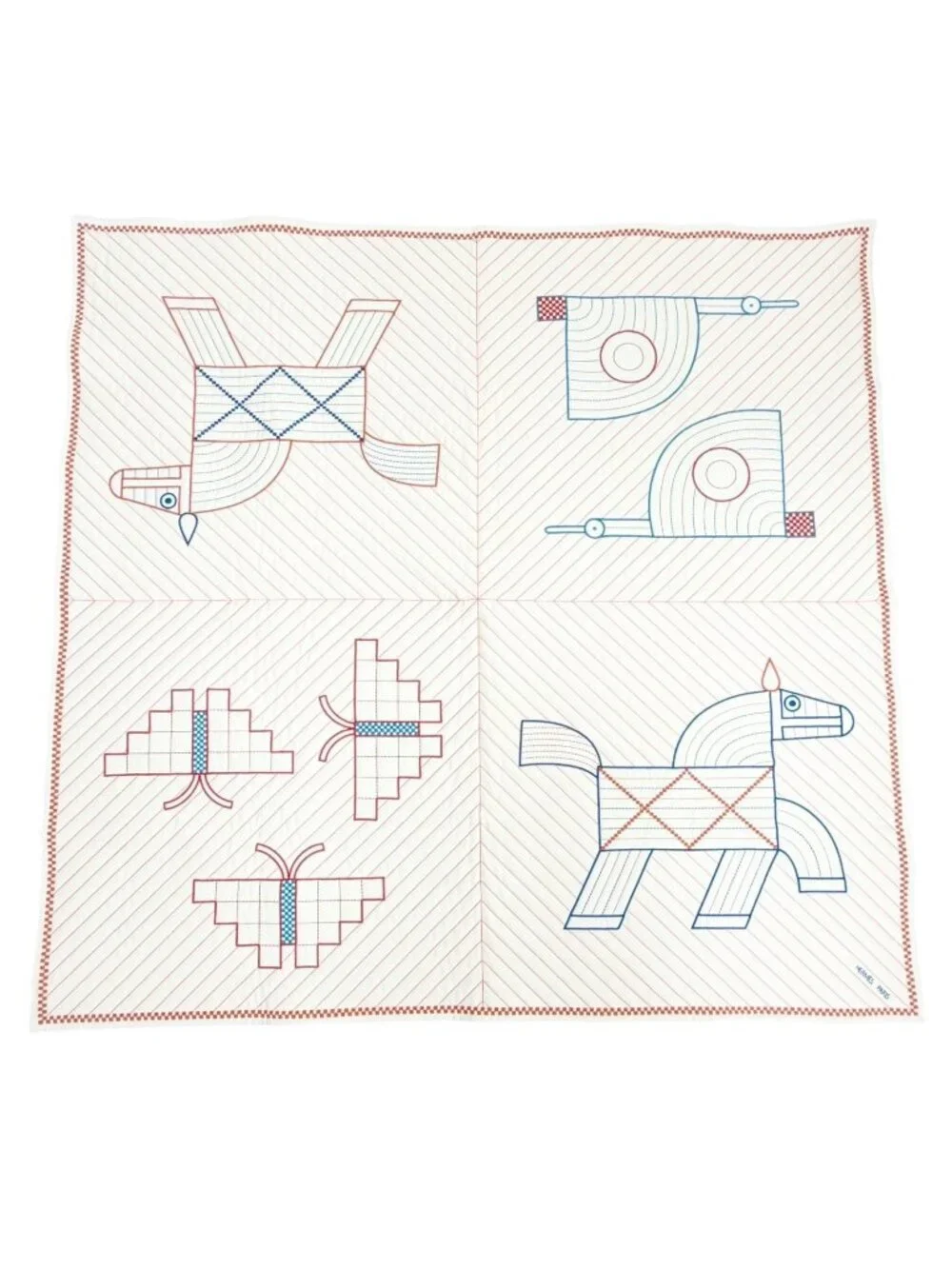 Hermes Quilted Cover Animo Natte Wool Cashmere Ecru Blanket